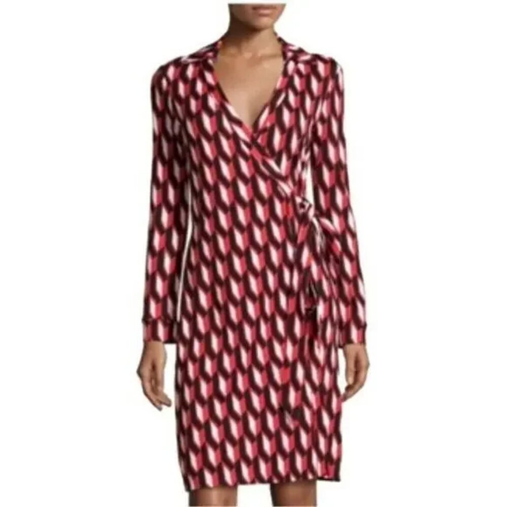 Diane von Furstenberg Size 10 Wrap Dress - Red Black White Arrow print